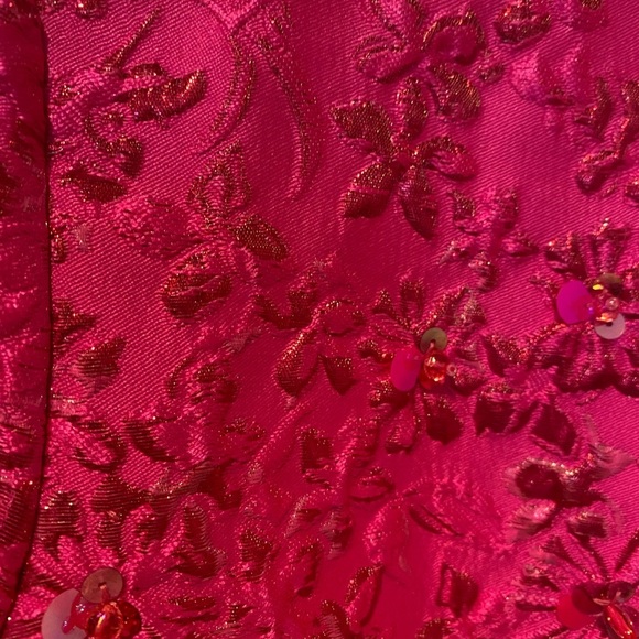 Intricate Sequin Lurex Jacquard Floral Crew Neck Short Sleeve Party Mini Dress - Picture 7 of 11